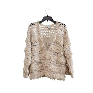 Sundance Beige Crochet Fringe Cardigan